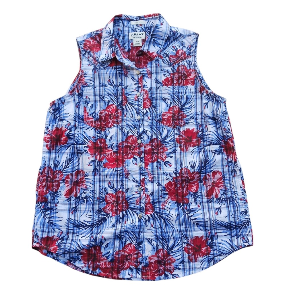 Ariat Women's Billie Jean Shirt Tropic Plaid Floral, Size L, Gauzy Boho Country